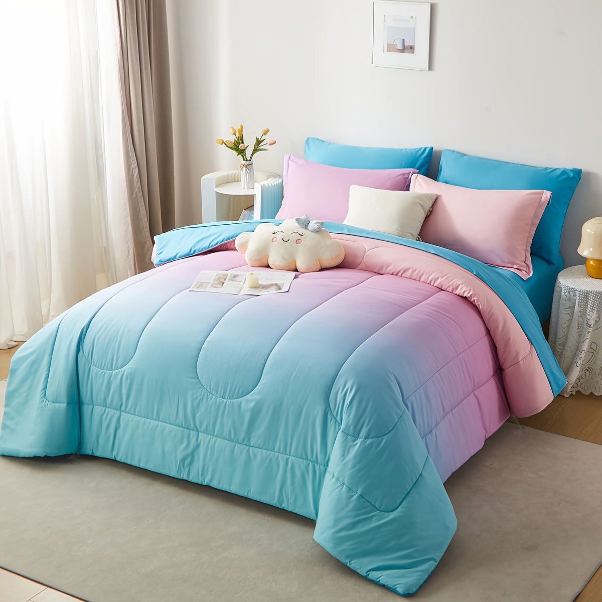 Rainbow Comforter Set – 5/7-Piece Bed in a Bag | Hypoallergenic, All-Season | Twin to King