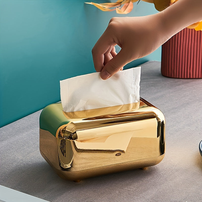Rectangular Tissue Box Cover Wall-Mounted Modern Holder for Bedroom, Bathroom, Vanity, Office & Car — Stylish Facial Tissue Dispenser, Gold & Silver