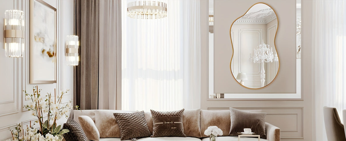 Irregular Wall Mirror Golden Asymmetrical Decorative Mirror Aviation Aluminum Alloy Frame for Bathroom Bedroom Living Room Entryway Cloakroom Modern Home Decor