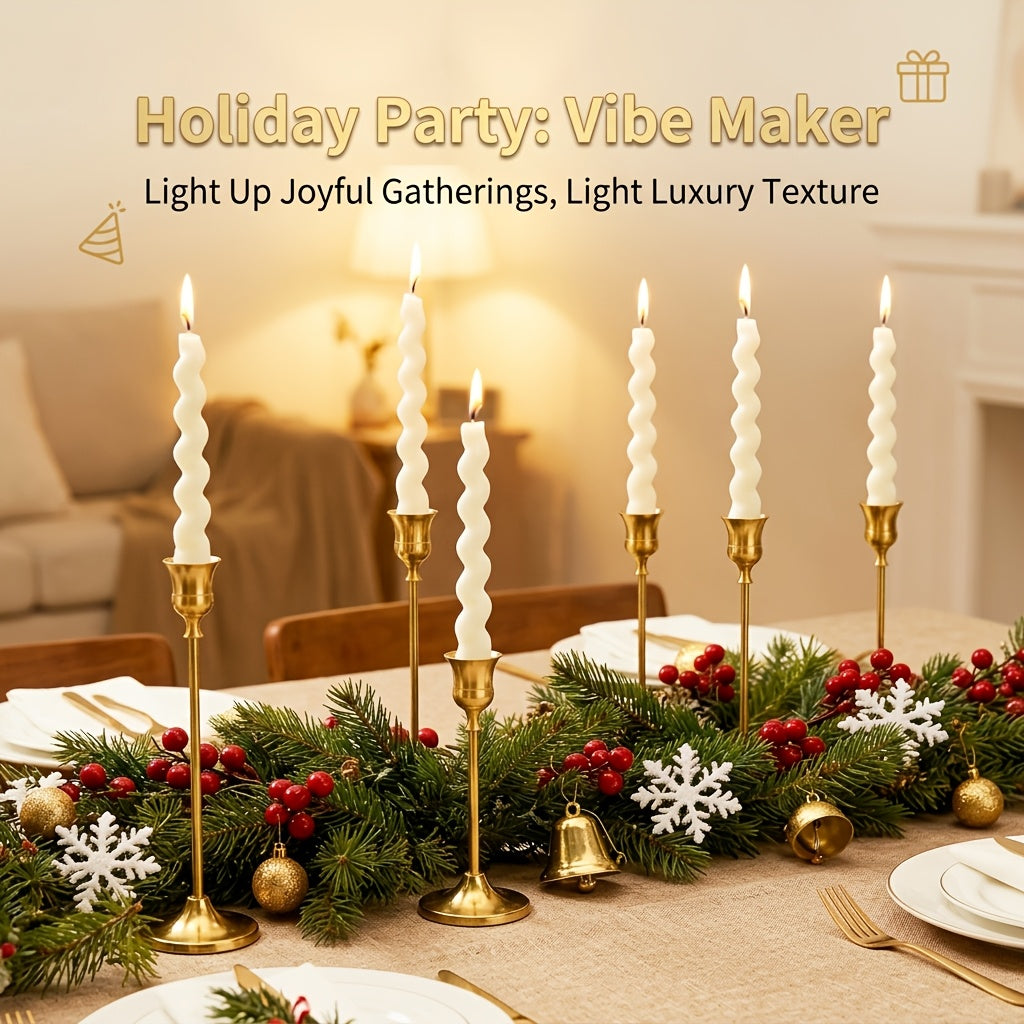 Copper Taper Candle Holders Set 30/36/48 Pcs Retro Minimalist Candlestick for Dining Table Wedding Birthday Christmas Fireplace Home Decor