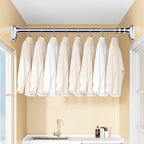 No Drill Telescopic Curtain Rod Adjustable 15.75-196.85in 33mm Extendable Shower Curtain Rod for Large Windows Anti-Slip No Screws