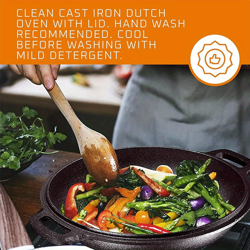 Cast Iron Dutch Oven Set 2-in-1 – 6.1QT Deep Pot & 1.9QT Frying Pan Lid, 6-Piece with Silicone Handles, Scraper & Iron Frame | Pre-Season Ready, Oven, Stove, BBQ & Induction Safe