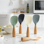 Silicone Rice Spoon with Wooden Handle 2 Pack Heat Resistant Standing Serving Spatula for Nonstick Pans Rice Cooker Grains Potato Orange White Green Gray Black