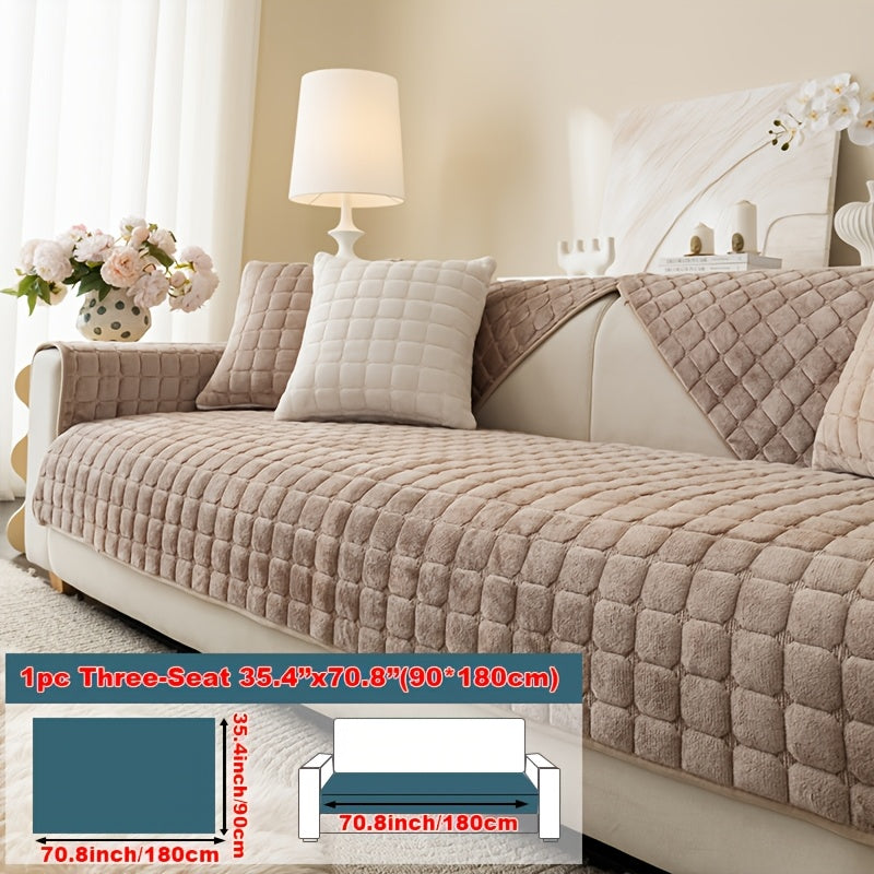 Short Plush Sofa Cover Soft Thick Pet Friendly All Season Sofa Protector Machine Washable for 1 2 3 4 Seater Living Room Bedroom Office Winter