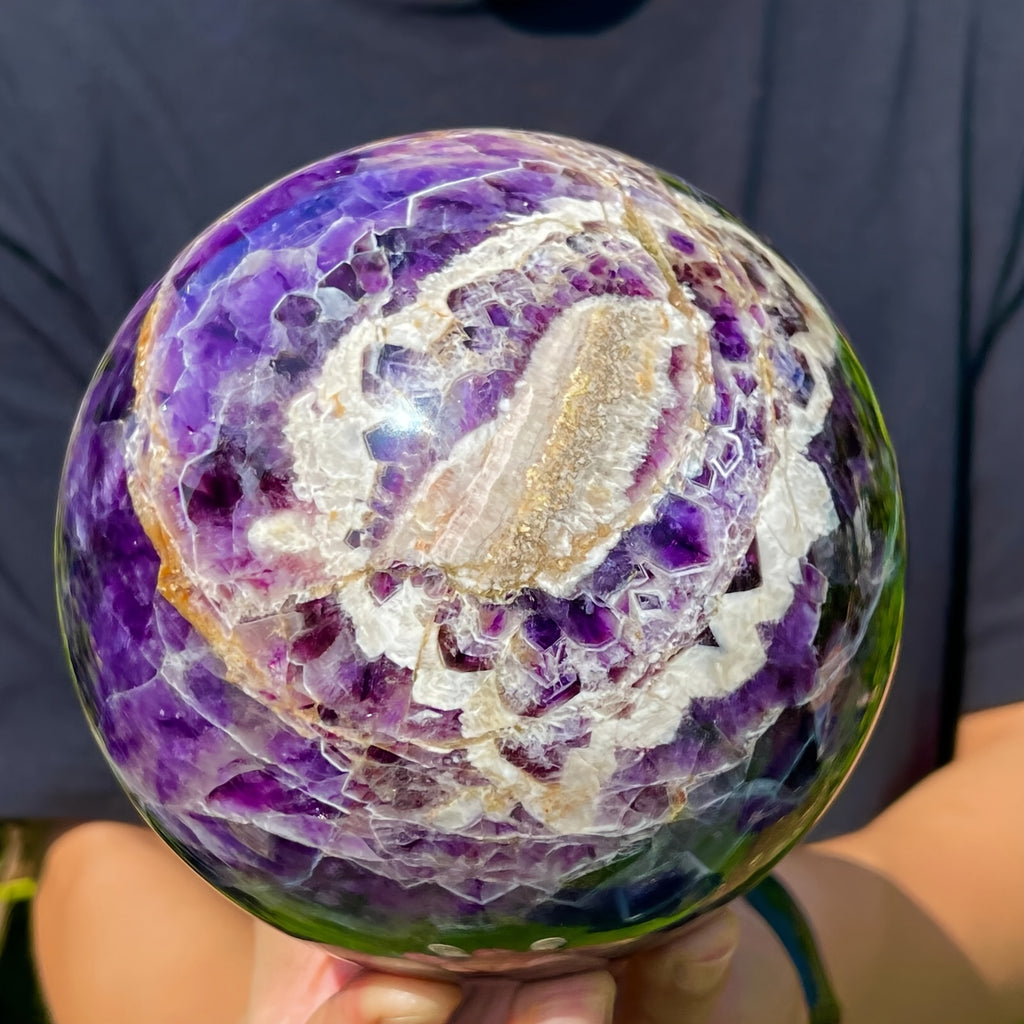 Natural Brazilian Crystal Ball Deep Purple 1.7 Lb – Bohemian Style Polished Stone Desktop Decoration for Home & Office, Valentine's Day Gift, Carnival & Holiday Decorative Ornament