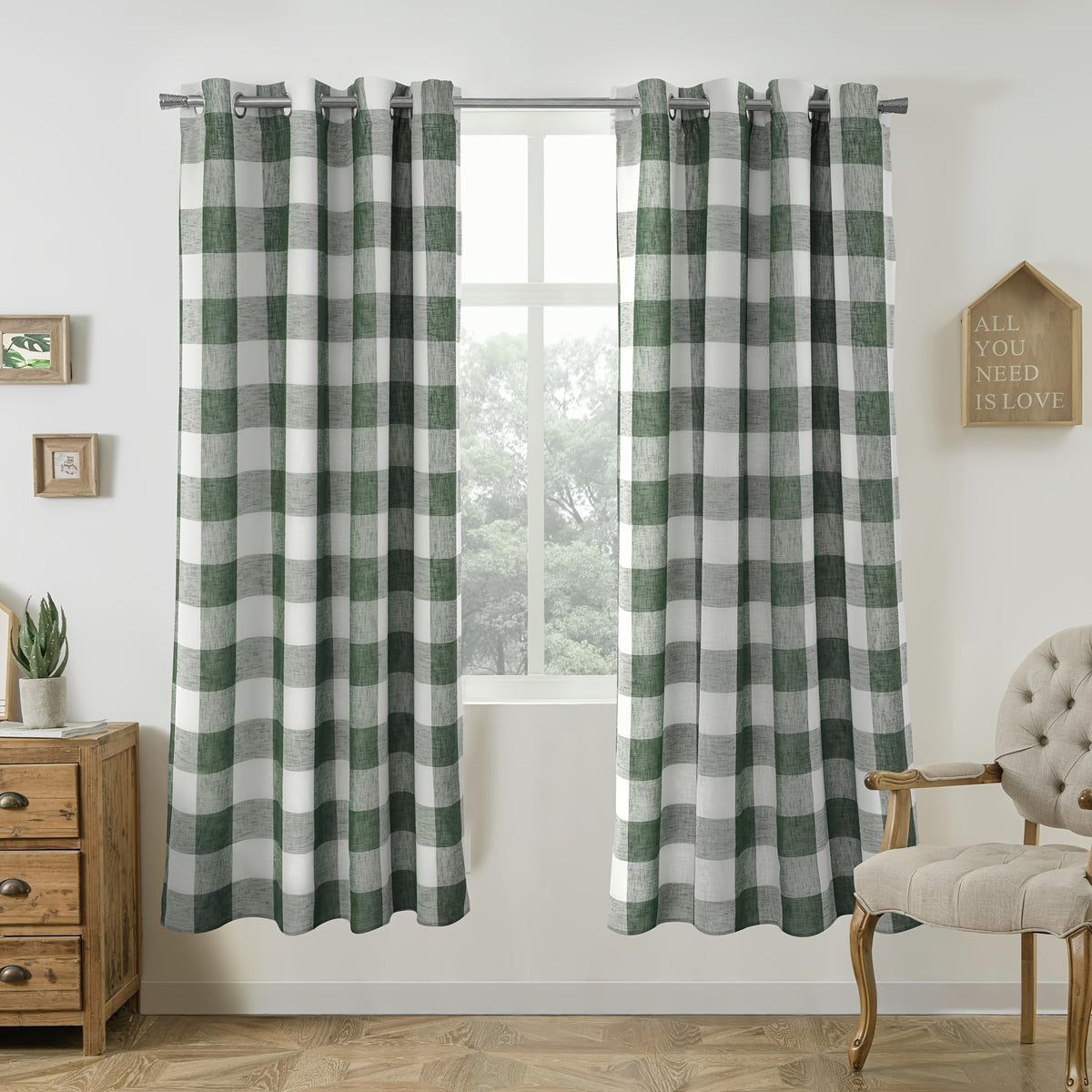 Buffalo Plaid Blackout Curtains Farmhouse Thermal Insulated Drapes | Room Darkening Window Panels for Bedroom Dining Room, 9 Colors 14 Sizes, Single or 2-Panel Set