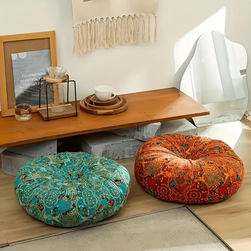 Boho Round Floor Cushion Pillow Thick Filling - Bohemian Decorative Accent Pillow for Sofa Living Room Bedroom, 6 Colors, 2 Sizes