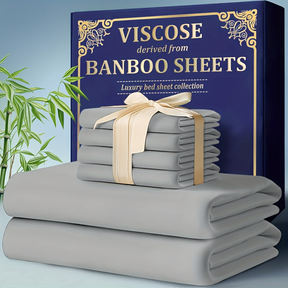 Bamboo Cooling Bed Sheet Set 4 Pcs - 2300TC Ultra Soft Breathable Deep Pocket Fitted Sheet Flat Sheet Pillowcases, Shrink Resistant All Season Bedding for Twin Full Queen King