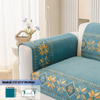 Chenille Sofa Slipcover Non-Slip Removable Couch Cover, 100% Polyester Boho Vintage Style Sofa Towel for 1 to 4-Seater Sofas & Armrests, Four Seasons Universal Home Decor in Dark Gray, Light Gray & Blue