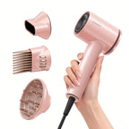 1875W Ionic Hair Dryer with Diffuser for Curly Hair – Quick-Drying Professional Blow Dryer, Foldable Lightweight Travel Hair Dryer for Women & Men, Leakage-Protected US Plug, Pink