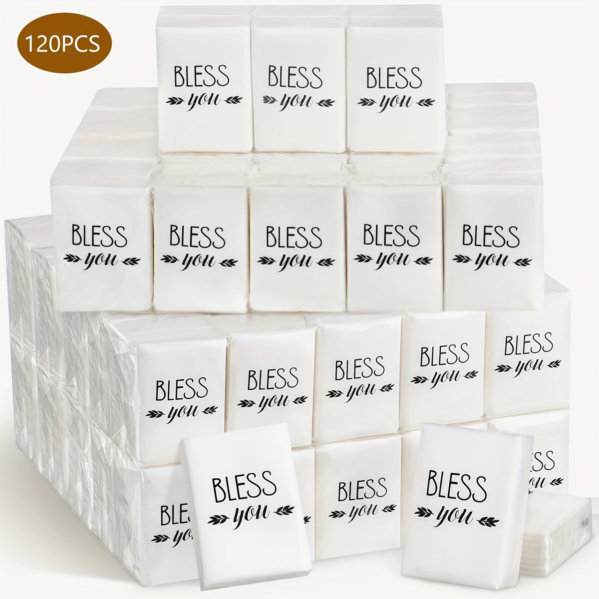 Christian Pocket Tissues Bulk 120 Pack 3-Ply Bible Verse Travel Facial Tissues for Church Supplies, Religious Party Favors, Teacher Gifts, Christmas, Thanksgiving & Back to School Events