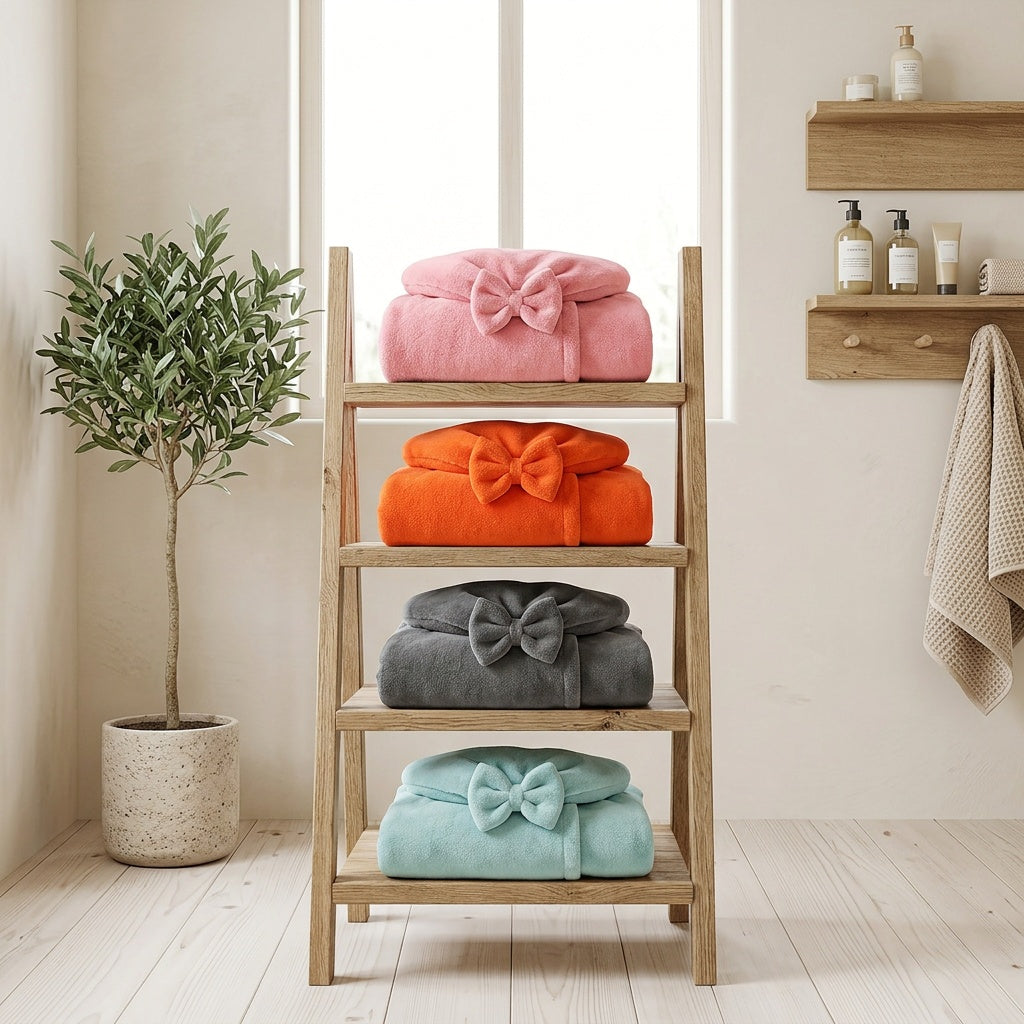 Coral Velvet Bath Wrap Towel Skirt & Dry Hair Hat Set with Pockets - Super Absorbent Machine Washable Spa Bathrobe Bag for Women Home Lounge Bedroom | Nuvia Haven
