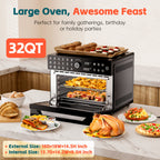 32-Quart 20-in-1 Air Fryer Oven & Toaster Oven Combo, 1800W, 360° Hot Air Circulation, 12 Cooking Modes, Clear Door, 13" Pizza Pan & 7 Accessories — Fits 13-lb Turkey, 86–450°F, Black