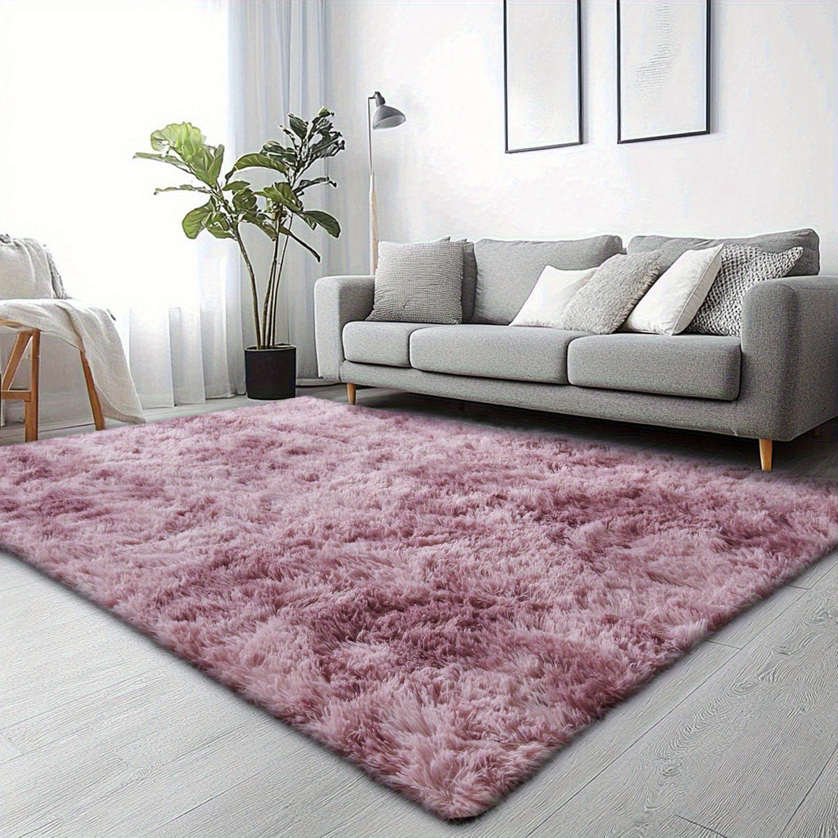 Velvet Shag Area Rug with Non-Slip Backing – Super Soft Plush Indoor Carpet for Living Room, Bedroom & Kitchen, Tie-Dye & Solid Colors, 5 Sizes