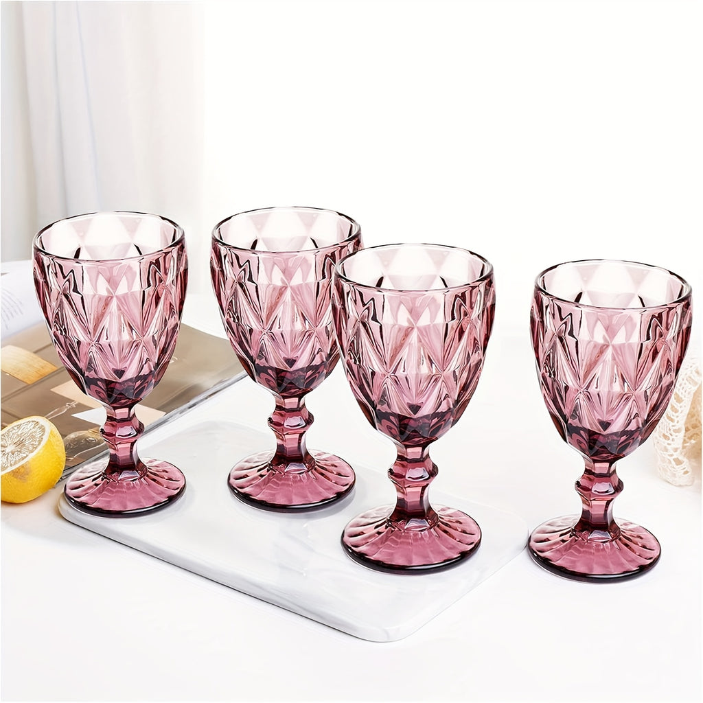 Vintage Amber Stemmed Wine Glasses Set of 6 – 11.5oz Floral Etched Colored Glass Goblets for Wine, Water & Cocktails – Wedding, Party & Bar Glassware