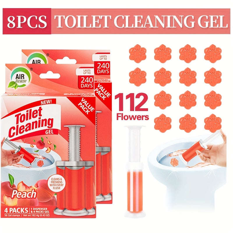 Toilet Bowl Gel Stamps 4 or 8 Pack 56–112 Count with Dispenser – 6 Fragrances Bathroom Cleaning Gel Stamp Prevents Limescale & Toilet Ring Fresh Flower Scent Air Freshener