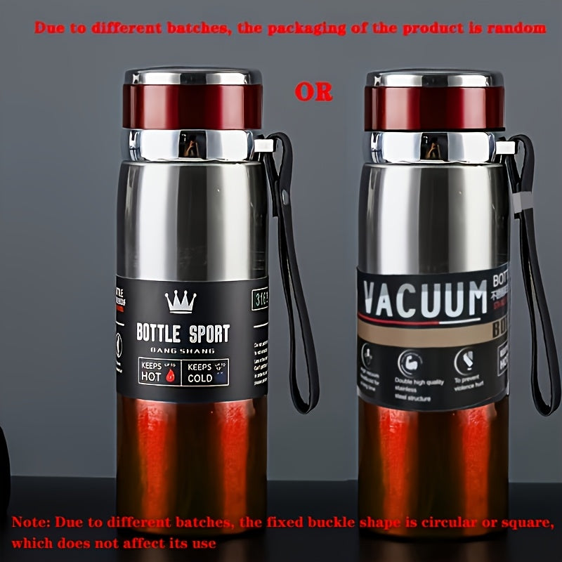 316 Stainless Steel Insulated Water Bottle 800ml/27oz with Carrying Sling - Keeps Cold 24 Hrs & Hot 10 Hrs, Portable Travel Bottle for Camping Hiking Driving, Gradient Blue Red Steel