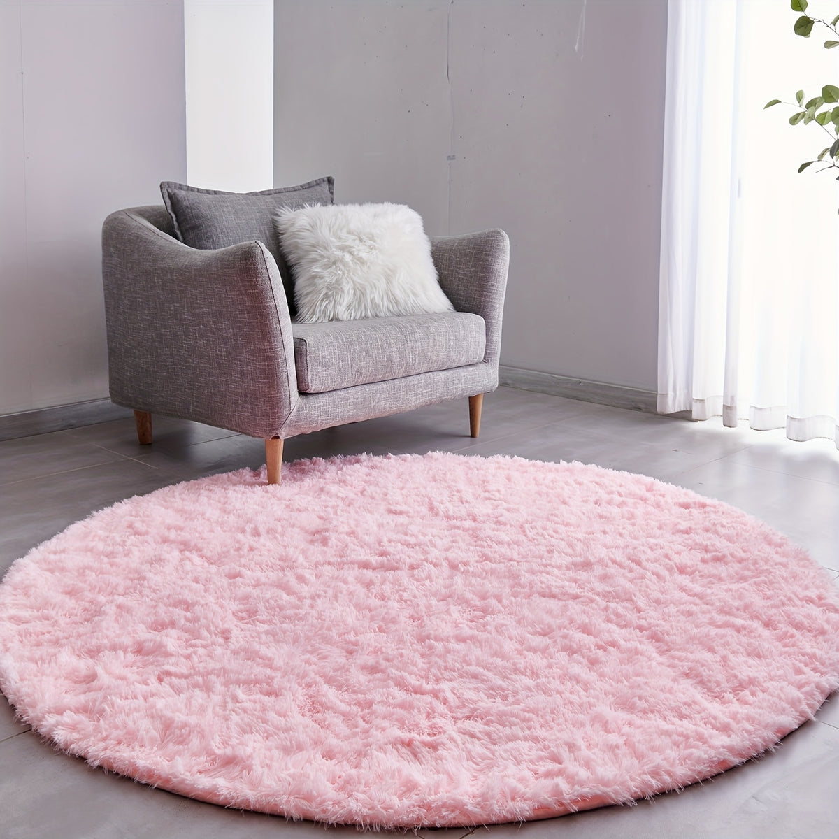 Round Shaggy Rug Soft Fluffy Plush Circular for Bedroom & Living Room – Easy Clean, Tie-Dye & Solid Colors, 3 Sizes 4x4 5x5 6x6ft