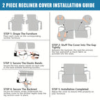 Waterproof Split Recliner Loveseat Cover 2 Piece Set Non-Slip Elastic Strap Washable Reclining Sofa Slipcover Furniture Protector for Moving Parts Contemporary Style