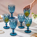 Vintage Amber Stemmed Wine Glasses Set of 6 – 11.5oz Floral Etched Colored Glass Goblets for Wine, Water & Cocktails – Wedding, Party & Bar Glassware