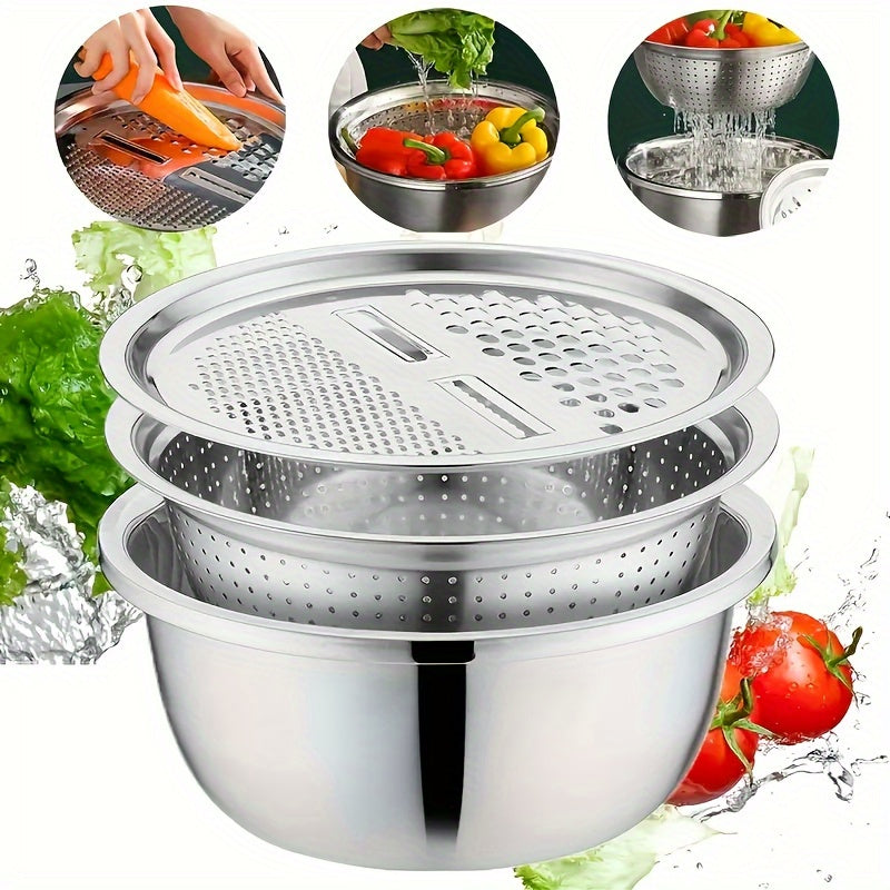 3-in-1 Grater Strainer and Cutter 9 Inch - Shred Slice Grate & Dice Multifunctional Vegetable Grater for Salad Prep, Kitchen Straining & Food Processing