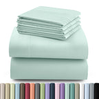 Hannah Bedding Sheet Set 6pcs Brushed Polyester 16" Deep Pocket – Embroidered Pillowcases Hotel Luxury Soft Bed Sheets for Twin Full Queen King Cal King, 24 Colors