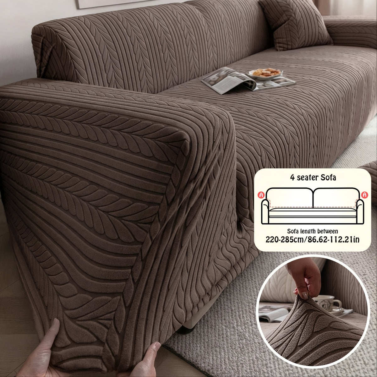 Striped Stretch Sofa Cover 1pc – Washable Non-Slip Scratch-Resistant All-Season Sofa Slipcover for 1 2 3 4 Seater, White Sawtooth Textured Fabric Couch Protector for Living Room Home Decor