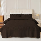 Quilted Embroidered Bedspread Set 3 Pcs – Floral Embroidery, 100% Polyester, Wrinkle-Resistant Lightweight Coverlet for Queen & King Bedroom Decor, 16 Colors