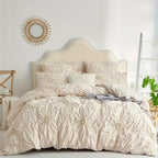Boho Duvet Cover Set Queen King Twin Full - 3D Stereoscopic Floral Rhomboid Plaid Texture, Soft Breathable 3-Piece Bedding with Pillowcases, All-Season Bedroom Decor, White Camel Milk Coffee