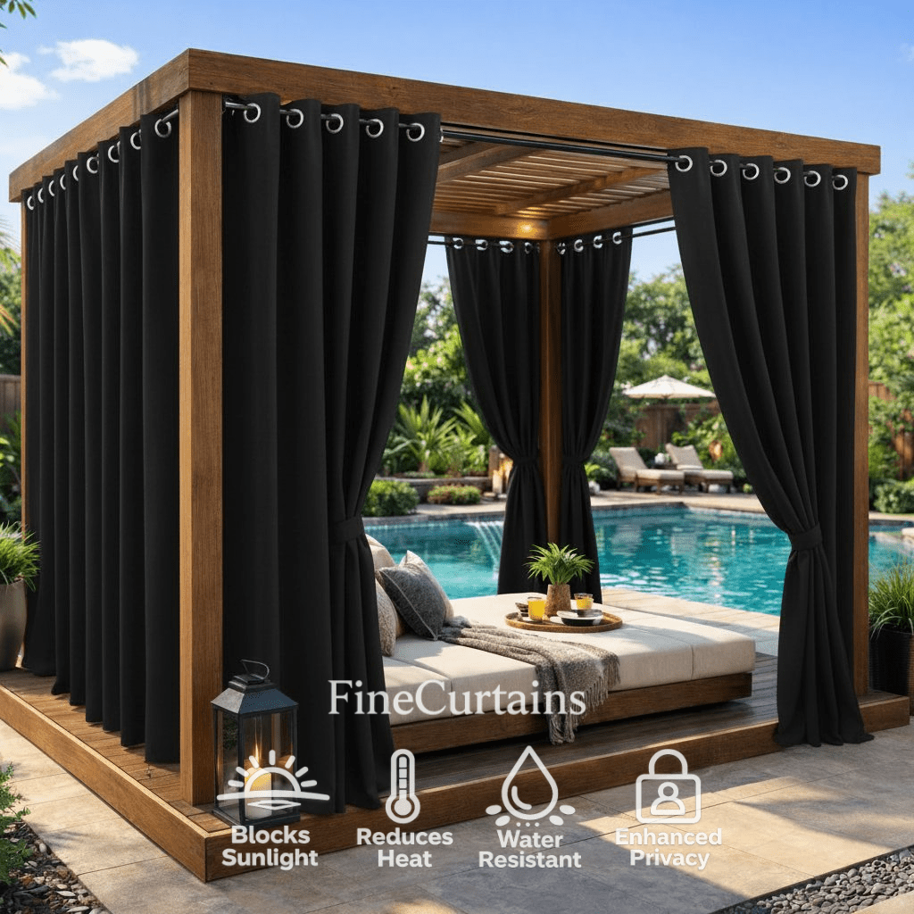 Outdoor Semi-Blackout Curtains Waterproof Grommet Top 4 Panels, Weather-Resistant Privacy Panels for Patio Pergola Gazebo Porch, 9 Colors 6 Sizes