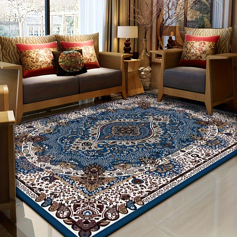 Persian Boho Area Rug Ethnic Style – Non-Slip Non-Shedding Absorbent Carpet for Living Room Bedroom, Baby Blue & Mixed Colorways, 4x6 ft