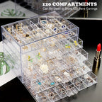 Transparent 5 Layer Drawer Storage Box Nail Jewelry Organizer – 120 Cell Stackable Nail Art Polish Holder for Earrings Rings Necklaces Small Accessories