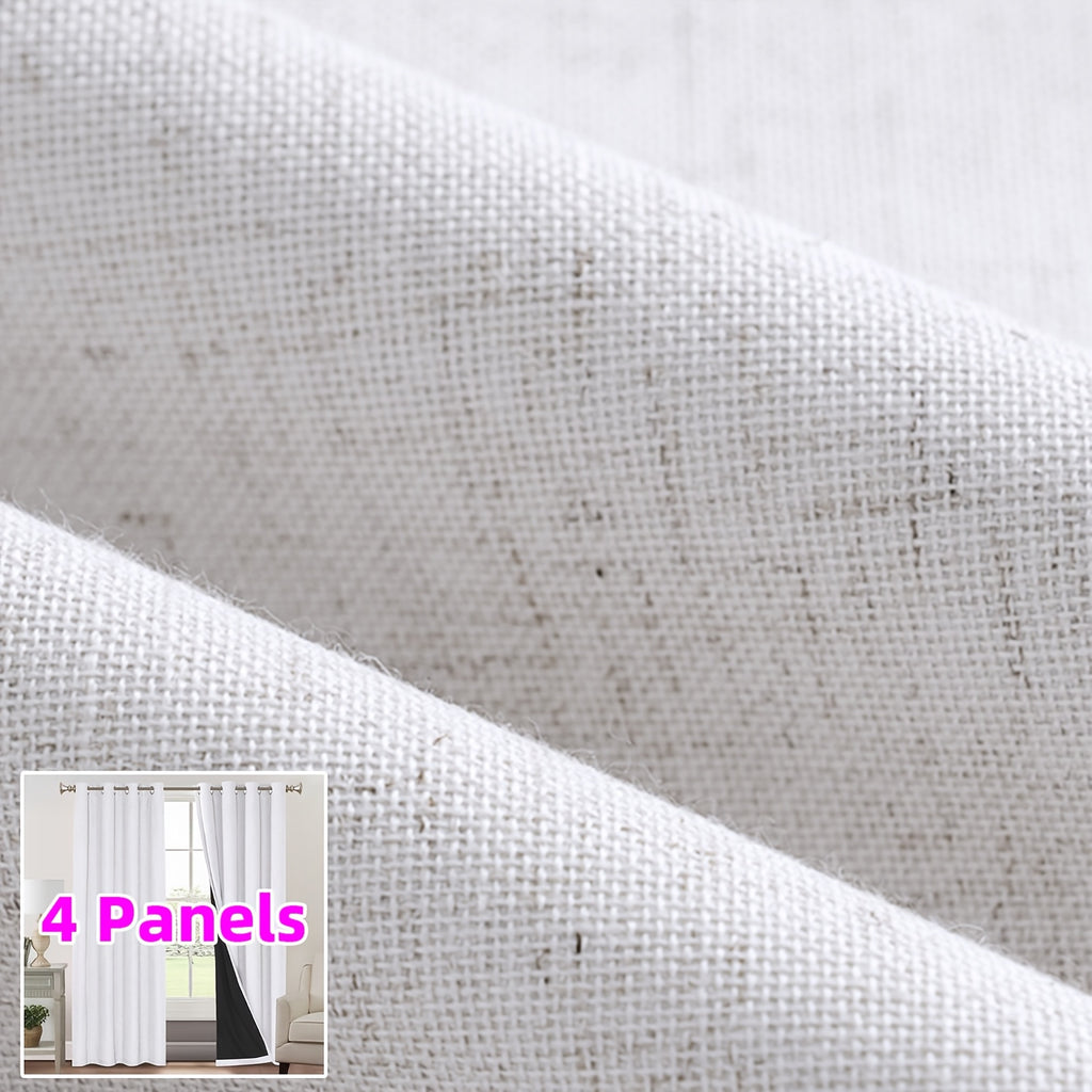 Linen Textured Blackout Curtains 4 Panels – 100% Room Darkening Thermal Insulated Grommet Drapes, Noise Reducing Window Curtains for Bedroom Living Room, 52W x 63/84/95 Inch