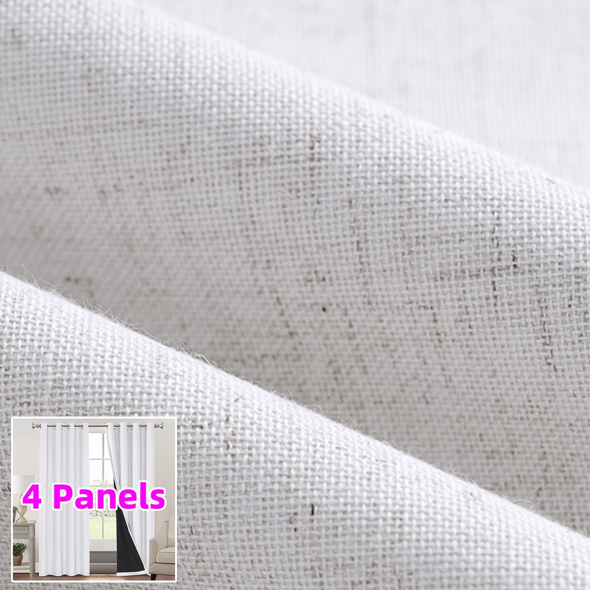 Linen Textured Blackout Curtains 4 Panels – 100% Room Darkening Thermal Insulated Grommet Drapes, Noise Reducing Window Curtains for Bedroom Living Room, 52W x 63/84/95 Inch