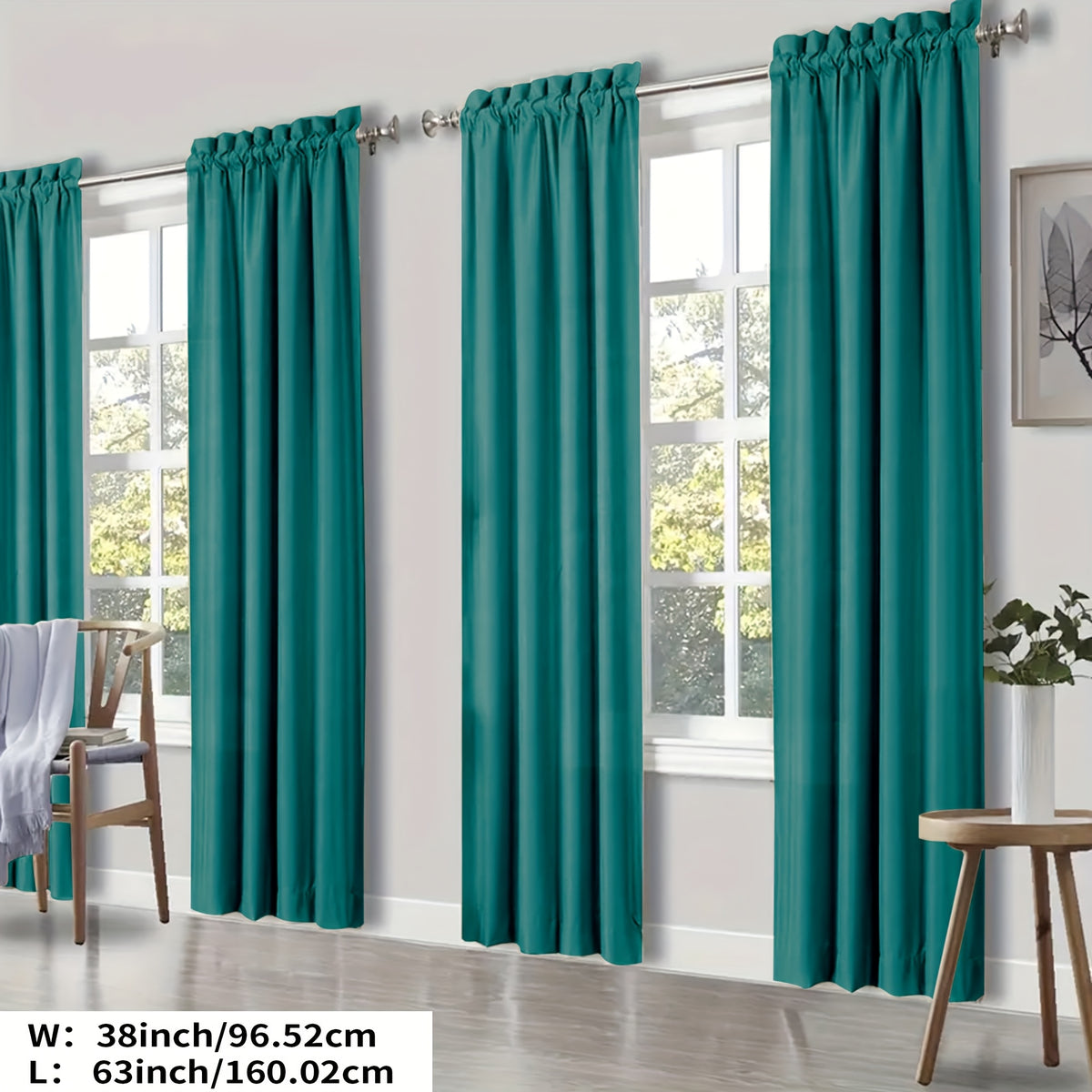 100% Blackout Curtains Rod Pocket 4 Panels - Thermal Insulated Energy Saving Drapes for Bedroom Living Room, 38" & 52" Wide 54"–108" Long, 7 Colors