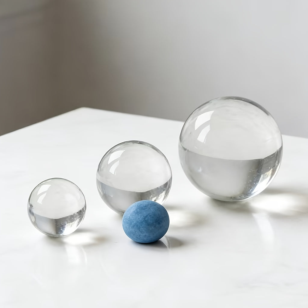 Natural Crystal Ball Ornament Set of 3 – 60mm 80mm 100mm High-Transmittance Feng Shui Crystal Sphere | Decorative Ball for Bedroom, Porch & Living Room | Photography Ball, Prayer & Meditation