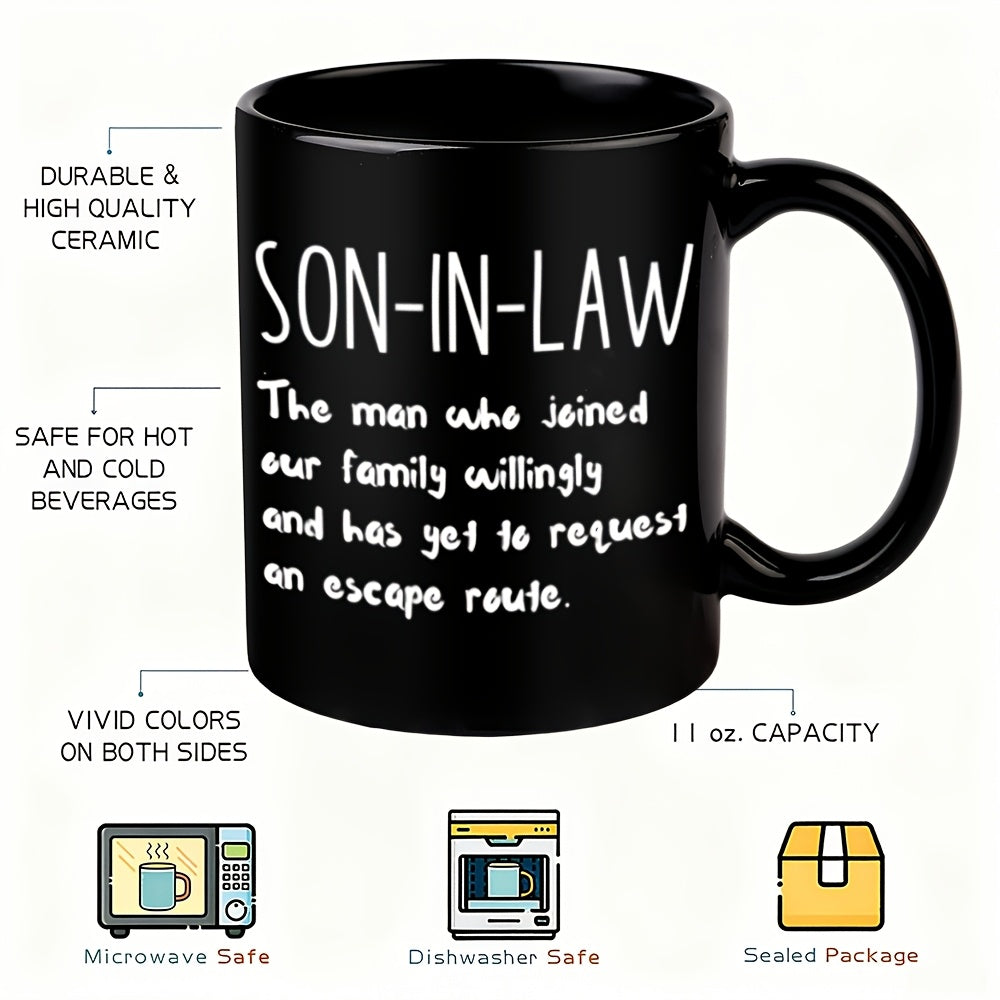 Son in Law Coffee Mug Gift 11oz - Heartwarming Quote Mug for Son in Law from Parents, Birthday Christmas Family Gift, Black Ceramic Tea Cup Daily Use Drinkware