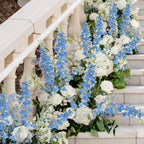 Faux Delphinium Larkspur Stems 8pcs 33.5 Inch Artificial Flowers for Wedding Table Centerpiece Bridal Bouquet Home Garden Vase Floral Arrangement Decor in Dusty Blue Pink Purple Orange