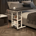 Rolling Over-Bed Table with 2-Layer Storage Rack | Mobile Bedside & Sofa Laptop Table, Solid Metal Frame, Smooth Wheels, Space-Saving Design – Multiple Colors