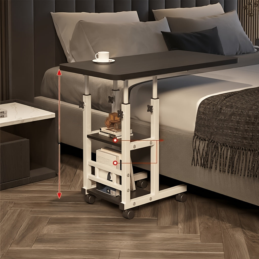 Rolling Over-Bed Table with 2-Layer Storage Rack | Mobile Bedside & Sofa Laptop Table, Solid Metal Frame, Smooth Wheels, Space-Saving Design – Multiple Colors