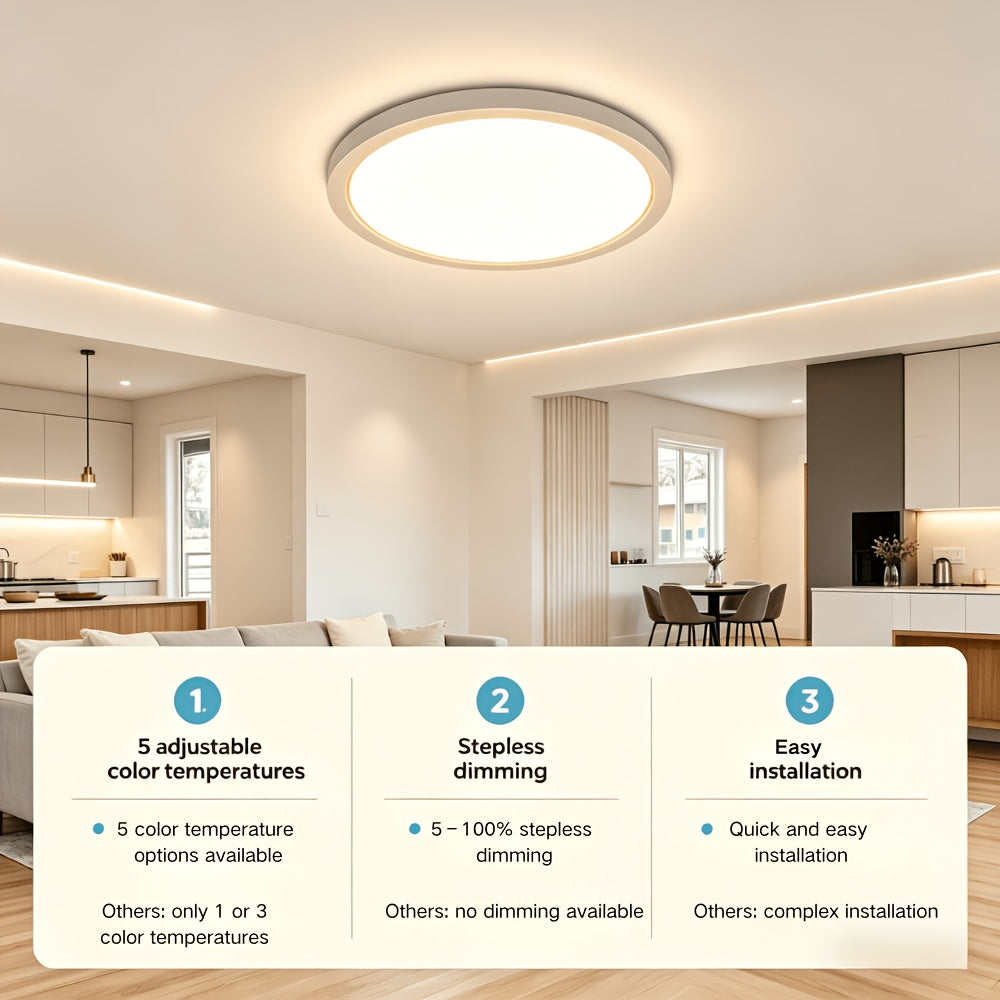 LED Flush Mount Ceiling Light 12 Inch 5CCT Dimmable – 22W 2400LM Modern Round Flat Panel Light for Bedroom, Living Room & Dining Room, 2/4/6 Pack
