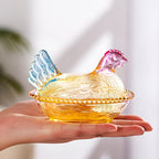 Chicken-Shaped Glass Storage Jar with Lid - Decorative Pearl Hen Glass Candy Jar for Desktop Snack Storage and Home Decor - Unique Kitchen Accent and Housewarming Gift