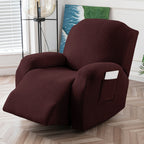 Jacquard Leaf Recliner Chair Cover 4-Piece Stretch Slipcover with Storage Pocket | Furniture Protector for Living Room Recliner, 6 Colors — Dark Gray Beige Wine Red Light Grey Chocolate Light Blue