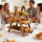 3 Tier Wood Dessert Stand Foldable Natural A-Frame Tray for Wedding Party Home Hotel Restaurant Event Cupcake Cake Display Sturdy Serving Stand