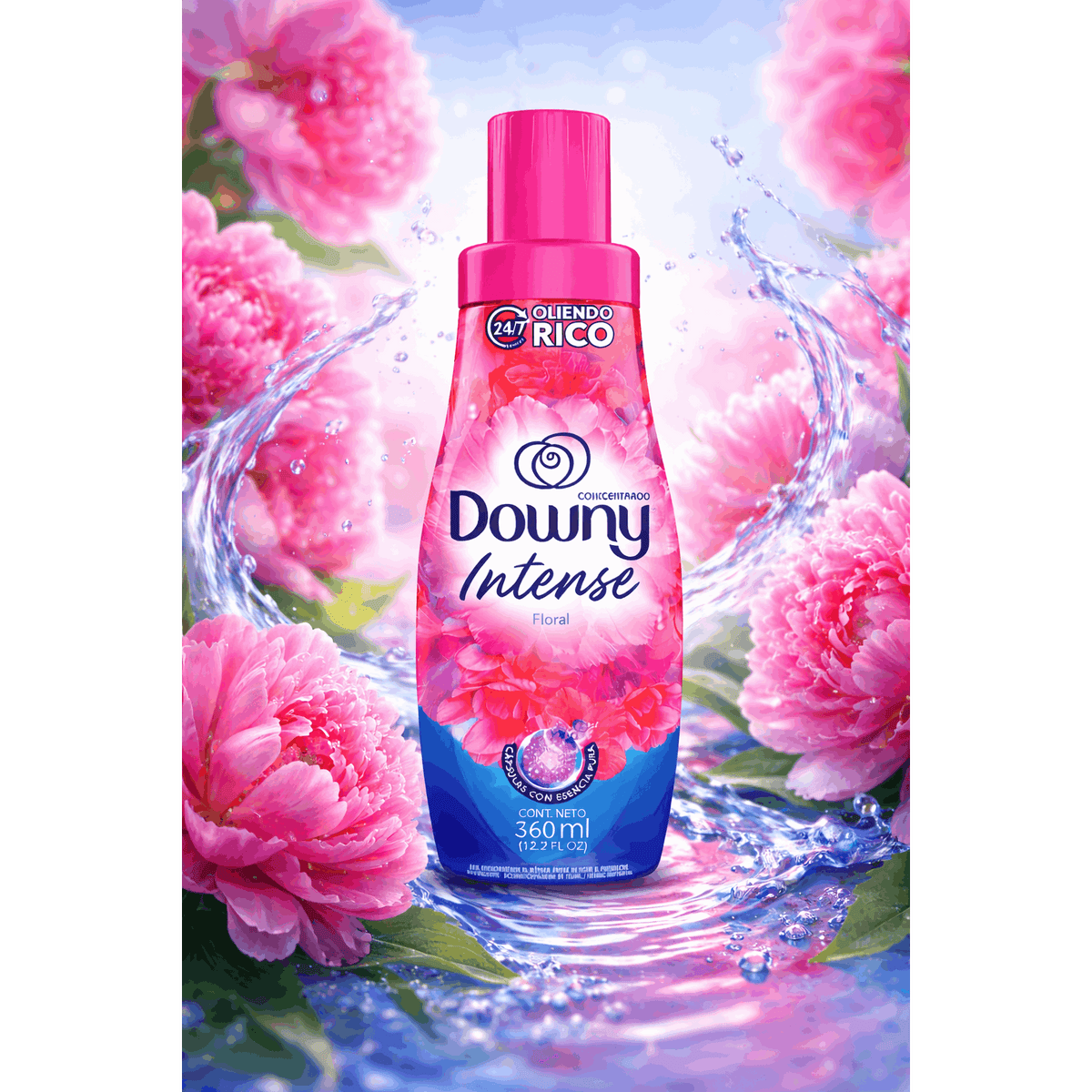 Downy Intense Floral Fabric Softener 5-Pack – 360ml / 12.2 oz Each, Long-Lasting Floral Scent, Concentrated Formula, Soft & Static-Free Fabrics