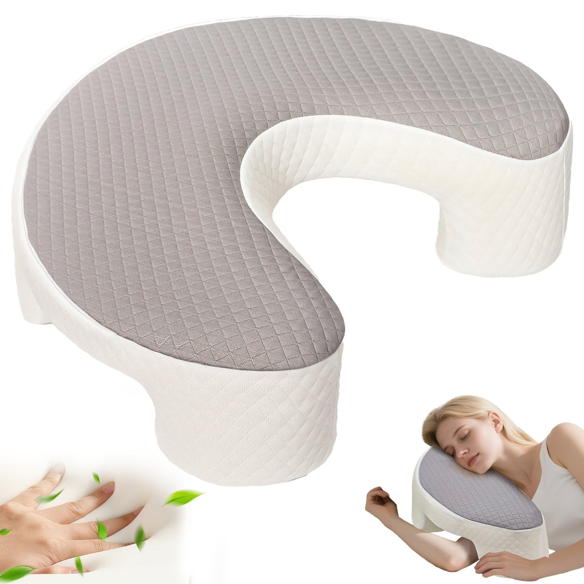 C-Shaped Ergonomic Neck Pillow with Cooling Gel – Multi-Angle Cervical & Spine Support for Side, Back & Stomach Sleepers, Removable Cool Pillowcase | Gray