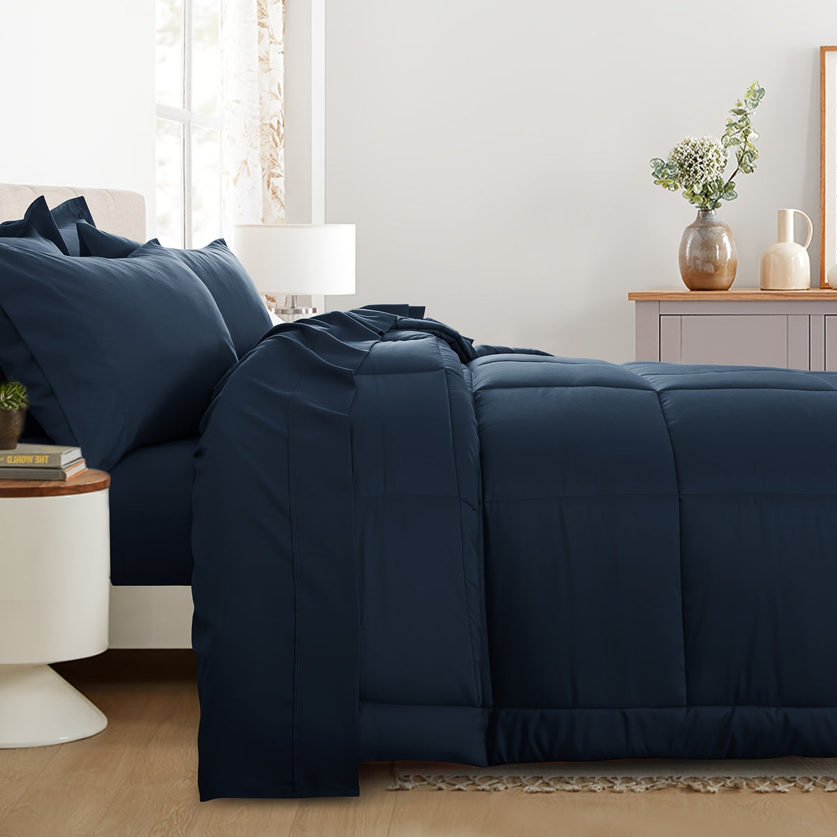 Bed in a Bag Queen 7 Piece Fluffy Comforter Set – Ultra-Soft Microfiber Bedding with Comforter, Fitted Sheet, Flat Sheet & 4 Pillowcases, Hypoallergenic Breathable All Season Bedding Gift for Her