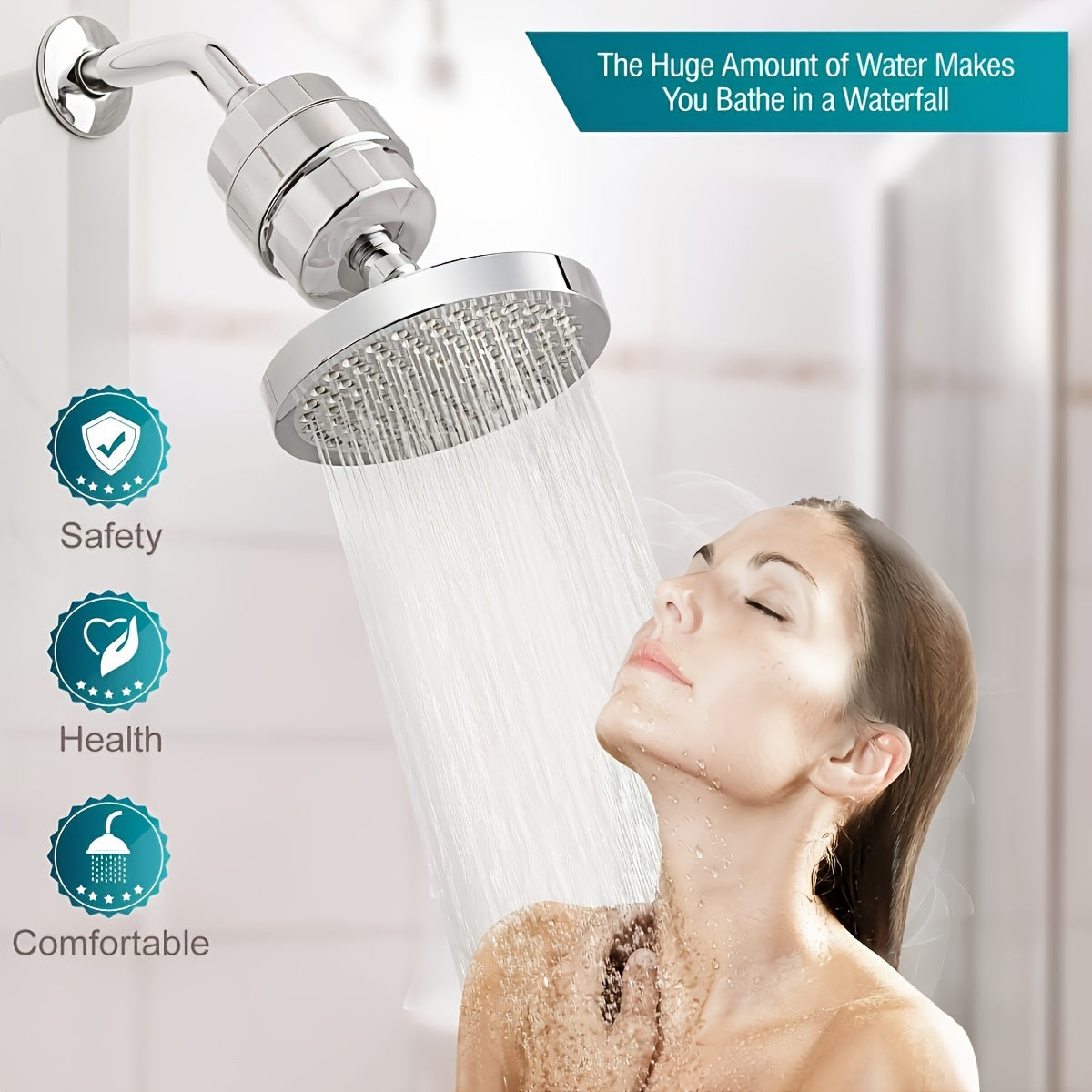 High-Pressure Filtered Shower Head Set – 20-Stage Chlorine & Heavy Metal Filter, 6" Round Luxury Polished Chrome, Wall-Mounted Strong Spray