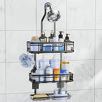 Hanging Shower Rack 5-Piece Set with Soap Holder, Towel & Bathrobe Hook | No-Drill Rust-Proof Adjustable Shower Caddy for Bathroom Storage
