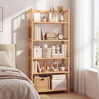 Bamboo Bookshelf Narrow 4 or 5 Tier Adjustable Shelves – Natural Wooden Bookcase Standing Storage Shelf Organizer for Small Spaces, Bedroom, Living Room & Home Office